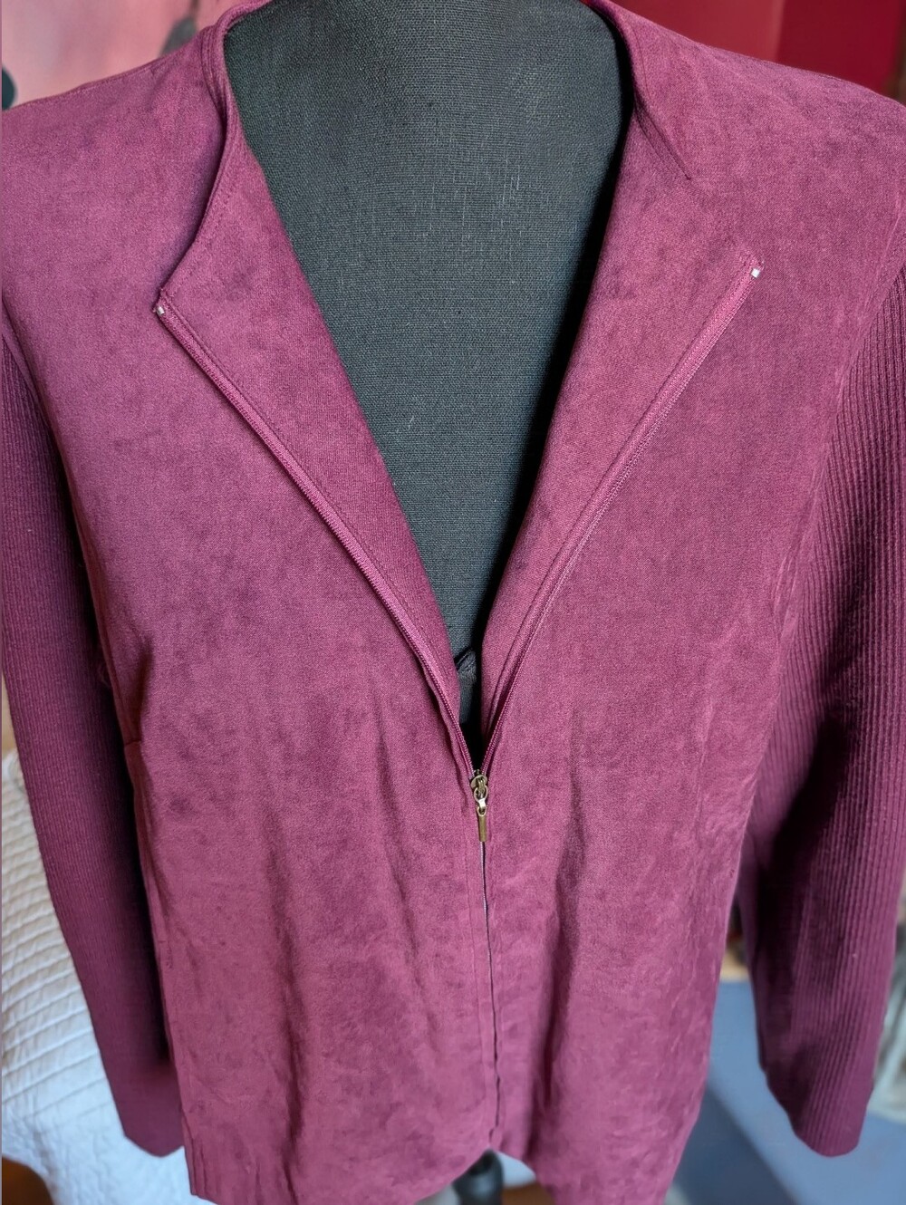 Norton McNaughton Plum Zip-Front Sweater Jacket